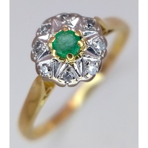 188 - AN 18K YELLOW GOLD, DIAMOND, AND EMERALD RING. 3.2G. SIZE U. SC7063.