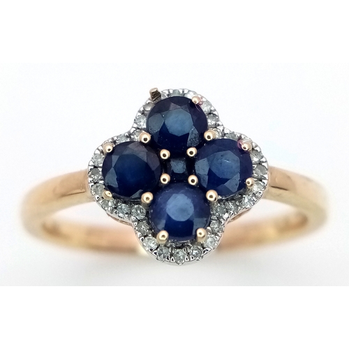 190 - A 9K YELLOW GOLD DIAMOND AND SAPPHIRE RING. 2.5G. SIZE P. SC7038.