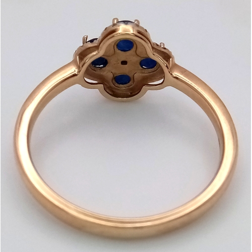 190 - A 9K YELLOW GOLD DIAMOND AND SAPPHIRE RING. 2.5G. SIZE P. SC7038.