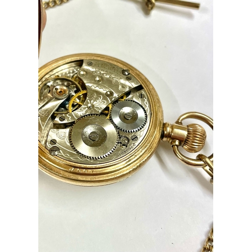 227 - A WALTHAM FULL HUNTER POCKET WATCH & CHAIN. IN WORKING ORDER  . REF: LU30.