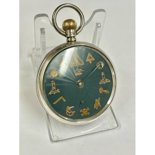 234 - A SILVER MASONIC DIAL POCKET WATCH. IN WORKING ORDER  . REF: LU39.