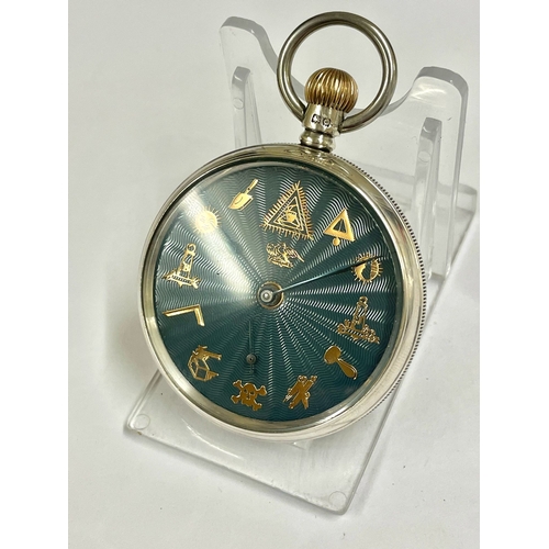 234 - A SILVER MASONIC DIAL POCKET WATCH. IN WORKING ORDER  . REF: LU39.