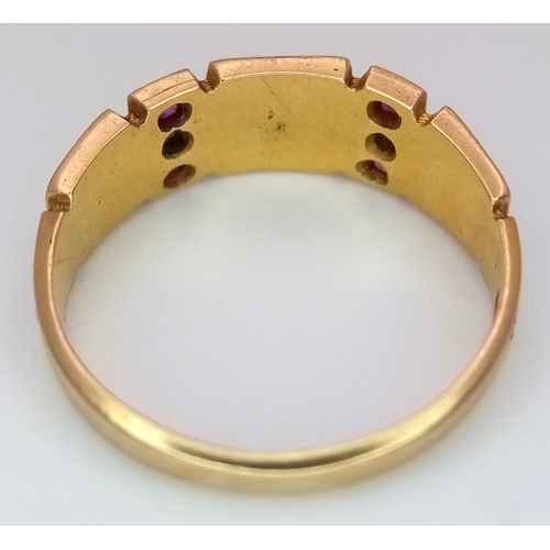 211 - An 18k yellow gold, enamel, ruby, diamond and pearl ring, 0.02ct diamond weight. 0.12ct ruby weight.... 