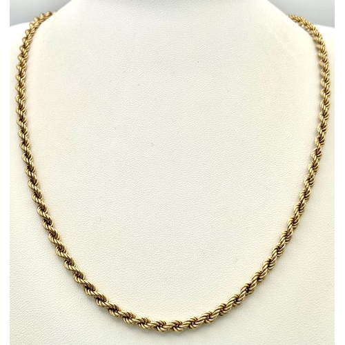 182 - Classic 9 CARAT GOLD ROPE NECKLACE.  7.29 grams. 50 cm. Beautiful piece of jewellery, please see pic... 