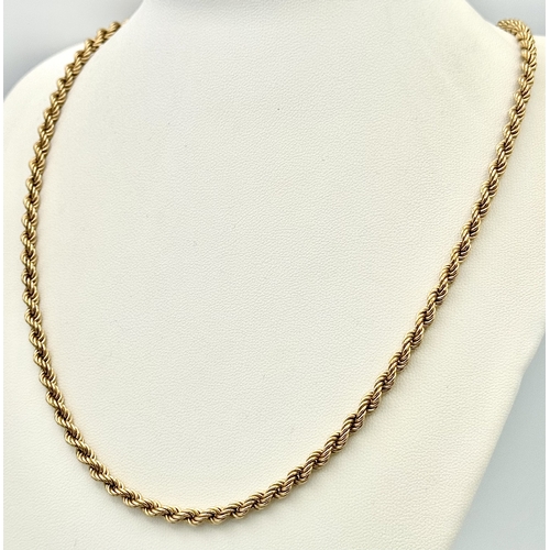 182 - Classic 9 CARAT GOLD ROPE NECKLACE.  7.29 grams. 50 cm. Beautiful piece of jewellery, please see pic... 