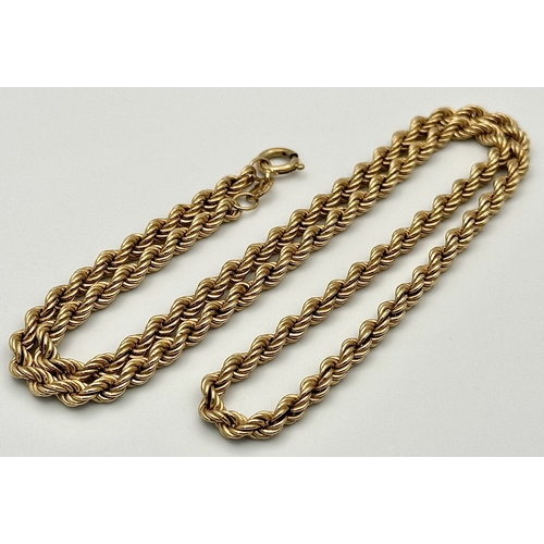 182 - Classic 9 CARAT GOLD ROPE NECKLACE.  7.29 grams. 50 cm. Beautiful piece of jewellery, please see pic... 