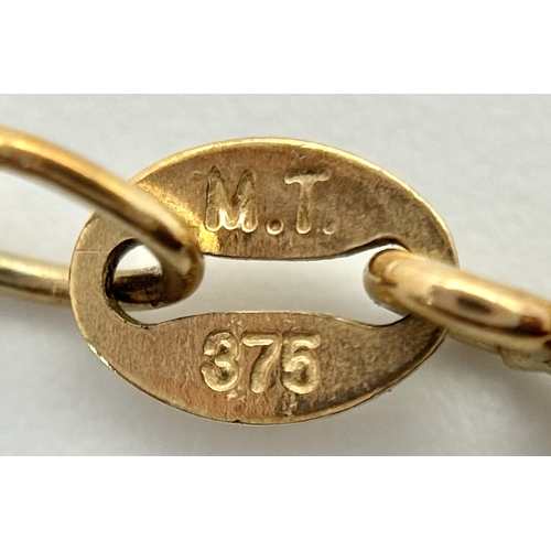 182 - Classic 9 CARAT GOLD ROPE NECKLACE.  7.29 grams. 50 cm. Beautiful piece of jewellery, please see pic... 