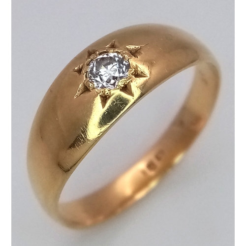 207 - Antique 18 CARAT GOLD and DIAMOND, GYPSY RING. A high quality GOLD BAND  with a beautifully cut DIAM... 