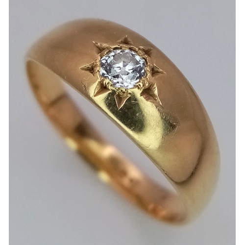 207 - Antique 18 CARAT GOLD and DIAMOND, GYPSY RING. A high quality GOLD BAND  with a beautifully cut DIAM... 