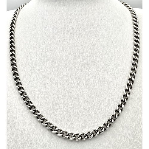 214 - Classic SOLID SILVER  ‘DOG CHAIN’  NECKLACE. Fully hallmarked. 45 cm.