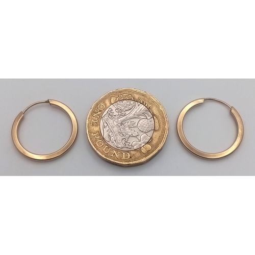 224 - Traditional pair of 9 CARAT GOLD HOOP EARRINGS. Diamond cut pattern. 0.63 grams. 1.75 cm Diameter. p... 