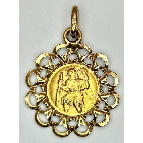 231 - Beautiful 9 CARAT GOLD SAINT CHRISTOPHER CHARM/PENDANT. Having attractive double looped surround. 1.... 