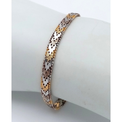 235 - A Beautiful ITALIAN SILVER , 2 X Colour GOLD PLATED BRACELET. Nice quality having beaded edge detail... 