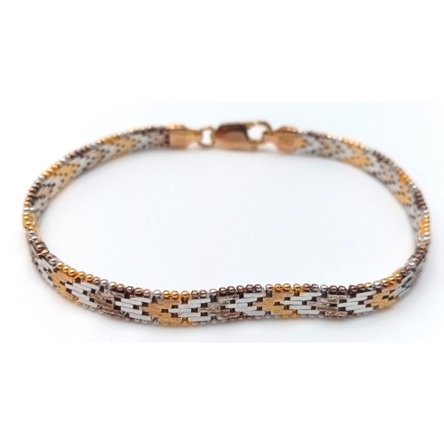 235 - A Beautiful ITALIAN SILVER , 2 X Colour GOLD PLATED BRACELET. Nice quality having beaded edge detail... 