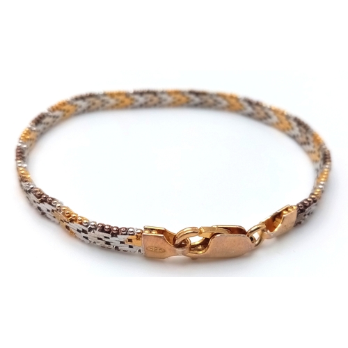 235 - A Beautiful ITALIAN SILVER , 2 X Colour GOLD PLATED BRACELET. Nice quality having beaded edge detail... 