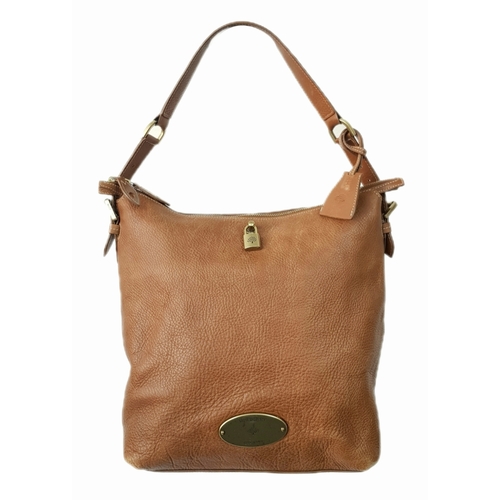 215 - A Mulberry Brown Leather Somerset Hobo Bag. Brown leather exterior with gold-toned hardware, adjusta... 