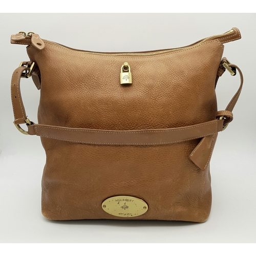 215 - A Mulberry Brown Leather Somerset Hobo Bag. Brown leather exterior with gold-toned hardware, adjusta... 