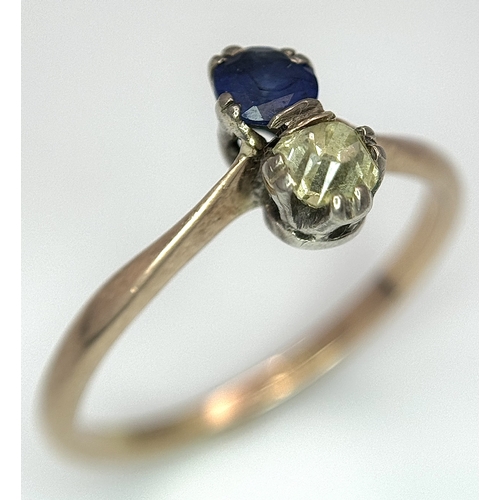 1442 - A 18K yellow gold diamond and sapphire ring, 0.25ct diamond weight, 0.24ct sapphire weight, 1.8g tot... 