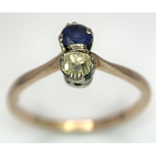 1442 - A 18K yellow gold diamond and sapphire ring, 0.25ct diamond weight, 0.24ct sapphire weight, 1.8g tot... 