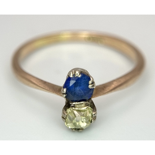 1442 - A 18K yellow gold diamond and sapphire ring, 0.25ct diamond weight, 0.24ct sapphire weight, 1.8g tot... 