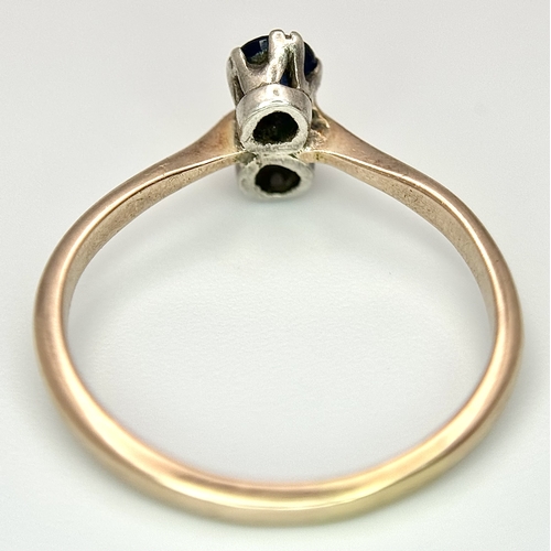 1442 - A 18K yellow gold diamond and sapphire ring, 0.25ct diamond weight, 0.24ct sapphire weight, 1.8g tot... 