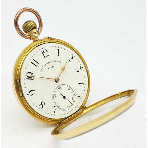 2 - AN 18K GOLD THOMAS RUSSELL AND SON, EARLY 20TH CENTURY POCKET WATCH - ORIGINALLY SOLD BY MAPPIN AND ... 