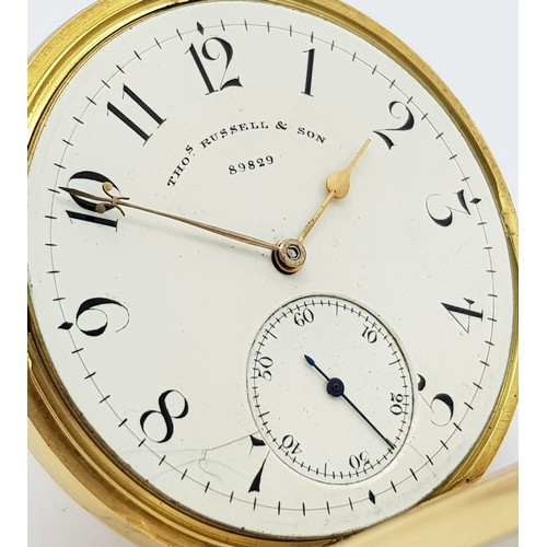 2 - AN 18K GOLD THOMAS RUSSELL AND SON, EARLY 20TH CENTURY POCKET WATCH - ORIGINALLY SOLD BY MAPPIN AND ... 