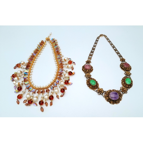 1715 - Two Intricate Vintage Stone-Set Gilded Necklaces. Both 40cm.
