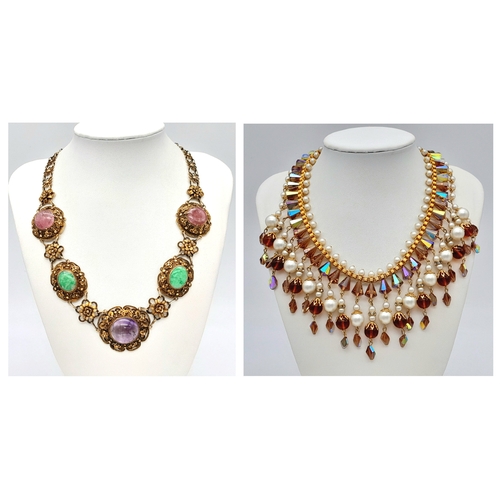 1715 - Two Intricate Vintage Stone-Set Gilded Necklaces. Both 40cm.