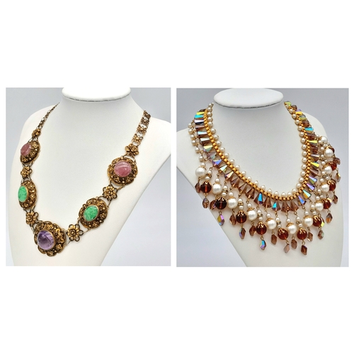 1715 - Two Intricate Vintage Stone-Set Gilded Necklaces. Both 40cm.