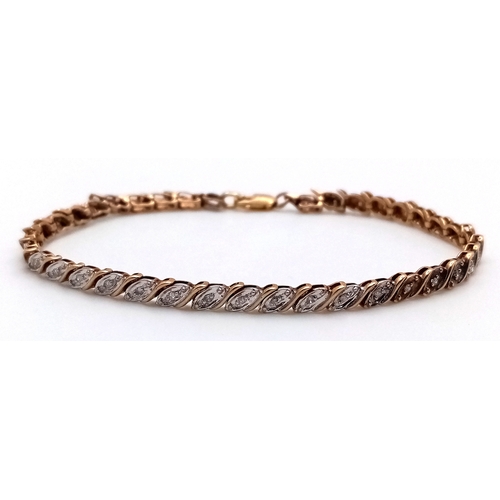 139 - A 9K YELLOW GOLD DIAMOND SET BRACELET 5.9G , 18.4CM IN LENGTH. REF: SC 9056