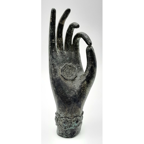 148 - An Antique Bronze Hand of Buddha Figure - In the 'Vitarka Mudra, a gesture symbolising teaching and ... 