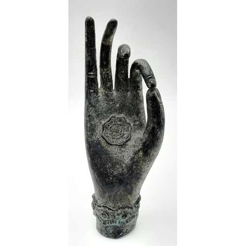 148 - An Antique Bronze Hand of Buddha Figure - In the 'Vitarka Mudra, a gesture symbolising teaching and ... 