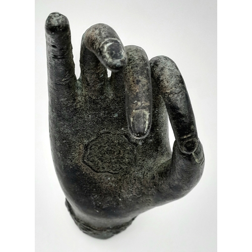 148 - An Antique Bronze Hand of Buddha Figure - In the 'Vitarka Mudra, a gesture symbolising teaching and ... 