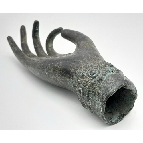 148 - An Antique Bronze Hand of Buddha Figure - In the 'Vitarka Mudra, a gesture symbolising teaching and ... 