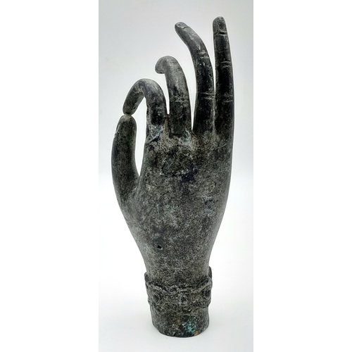 148 - An Antique Bronze Hand of Buddha Figure - In the 'Vitarka Mudra, a gesture symbolising teaching and ... 