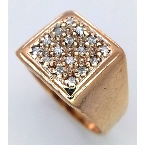 152 - A 9K YELLOW GOLD DIAMOND SET SIGNET RING. 0.20CT , 6.7G TOTAL WEIGHT , SIZE T 1/2. REF: SC 9002