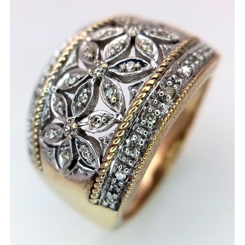 159 - A 9K YELLOW GOLD FLOWER DESIGN DIAMOND SET RING 5.8G SIZE N. REF: SC 9001