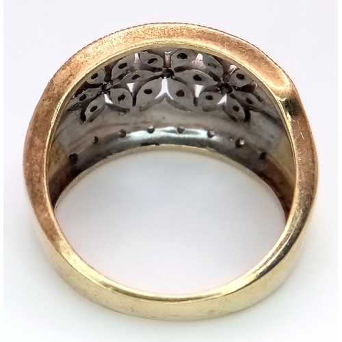 159 - A 9K YELLOW GOLD FLOWER DESIGN DIAMOND SET RING 5.8G SIZE N. REF: SC 9001