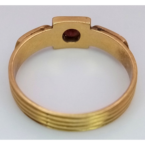 173 - AN 18K YELLOW GOLD ANTIQUE GARNET & TURQUISE RING 2.7G SIZE L 1/2. REF: SC 9091