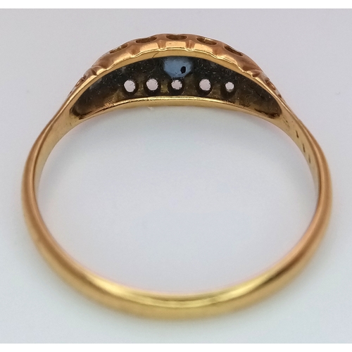 40 - An Antique 18K Yellow Gold, Diamond and Sapphire Ring. Size R. 2.5g.