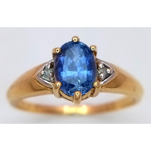 123 - An 18K Yellow Gold, Sapphire and Diamond Ring. Size U. 4.7g total weight.