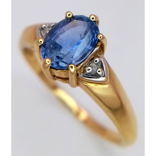 123 - An 18K Yellow Gold, Sapphire and Diamond Ring. Size U. 4.7g total weight.