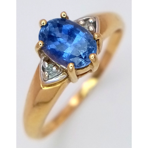 123 - An 18K Yellow Gold, Sapphire and Diamond Ring. Size U. 4.7g total weight.