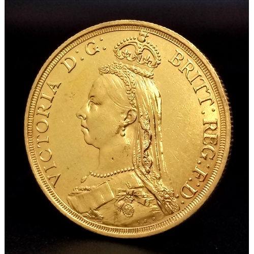 46 - A Highly Collectible 1887, EF+ Grade, Queen Victoria Double Sovereign - 22K Gold Coin. This was only... 