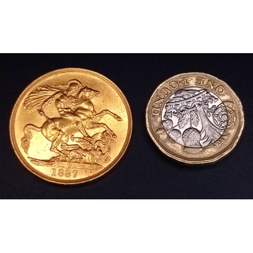 46 - A Highly Collectible 1887, EF+ Grade, Queen Victoria Double Sovereign - 22K Gold Coin. This was only... 