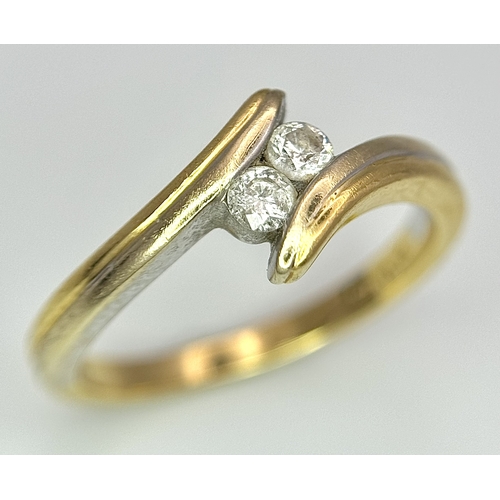128 - An 18k yellow gold diamond crossover ring, 0.10ct diamond weight, 3.3g total weight, size K1/2. 5981... 