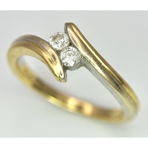 128 - An 18k yellow gold diamond crossover ring, 0.10ct diamond weight, 3.3g total weight, size K1/2. 5981... 