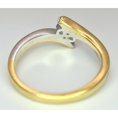 128 - An 18k yellow gold diamond crossover ring, 0.10ct diamond weight, 3.3g total weight, size K1/2. 5981... 