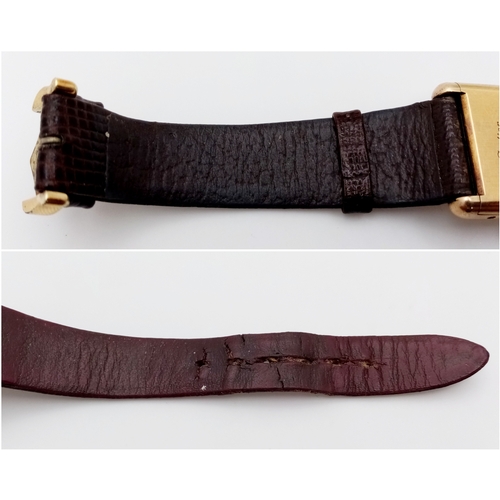 145 - A Cartier Vintage, Gilded 925 Silver Ladies Tank Watch. Model - 166320. Brown leather strap. Tank ca... 